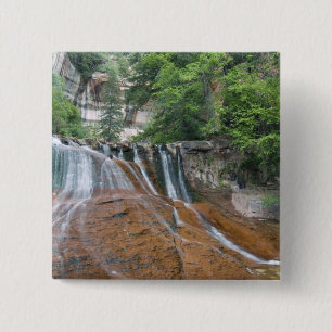Waterfall, Zion National Park, Utah, Verenigde Sta Vierkante Button 5,1 Cm
