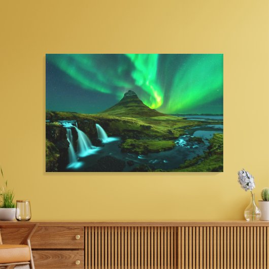 Waterfalls | Kirkjufellfoss Waterfall, Iceland Canvas Afdruk (Insitu (Woonkamer))