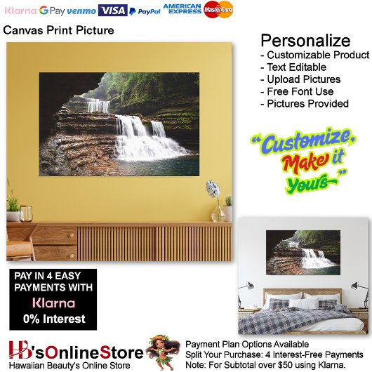 Waterfalls Nature Relax Home Office Picture 15 Canvas Afdruk
