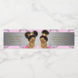 Waterfles Label twin, baby shower, roze zilver Etiket