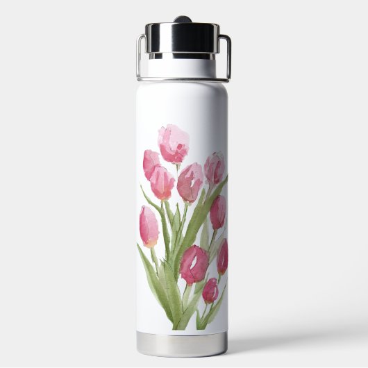 Waterfles met waterverf tulp ontwerp (Achterkant)