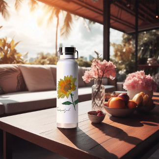 Waterfles met zonnebloempitten, geel waterachtig