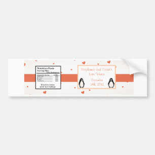 Waterflesetiket Pinguïn Liefde/Harten Peach Bumpersticker