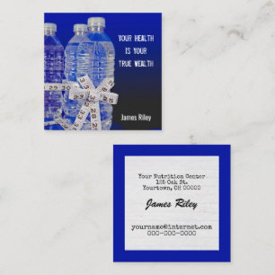 Waterflessen en meetlint vierkante visitekaartje