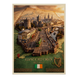 Waterford Ierland 3D kaart illustratie poster Perfect Poster