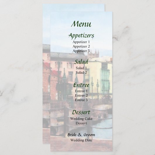 Waterfront Bridgetown Barbados Menu Mariage (Devant / Derrière)