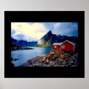 Waterfront Cottage Schilderachtig Noorwegen Poster