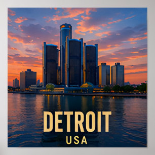 Waterfront Detroit Michigan Reis Cadeau Poster