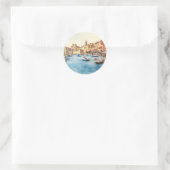 Waterfront en boten in de haven, Italiaans Ronde Sticker (Tas)
