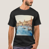 Waterfront en boten in de haven, Italiaans T-shirt (Voorkant)