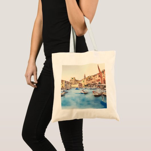 Waterfront en boten in de haven, Italiaans Tote Bag (Voorkant (product))