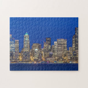 Waterfront en downtown skyline bij schemering legpuzzel