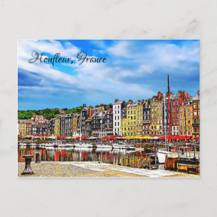 Waterfront van de haven van Honfleur in Normandië, Briefkaart