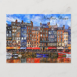 Waterfront van de haven van Honfleur in Normandy,  Briefkaart