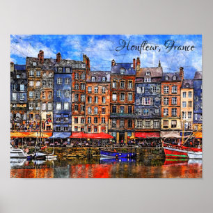 Waterfront van de haven van Honfleur in Normandy,  Poster
