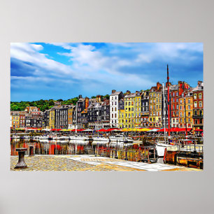Waterfront van de haven van Honfleur in Normandy, Poster