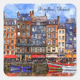 Waterfront van de haven van Honfleur in Normandy,  Vierkante Sticker