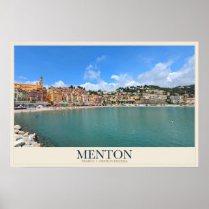 Waterfront van Menton en Middellandse Zee-baai Poster