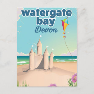 Watergate Bay Devon zandkasteel vakantieposter Feestdagenkaart