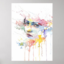 Watergekleurd vrouwengezicht poster
