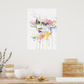 Watergekleurd vrouwengezicht poster (Keuken)