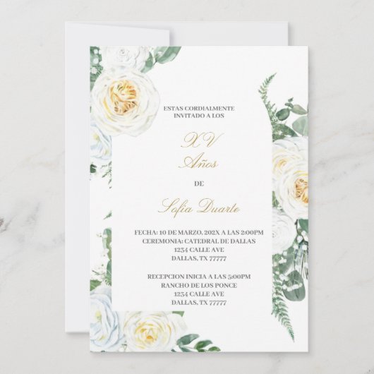 Watergekleurde Quinceanera uitnodiging in het Spaa (Voorkant)