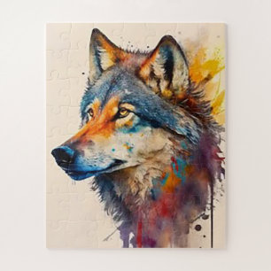 Watergekleurde wolf legpuzzel