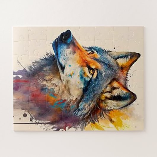 Watergekleurde wolf legpuzzel (Horizontaal)