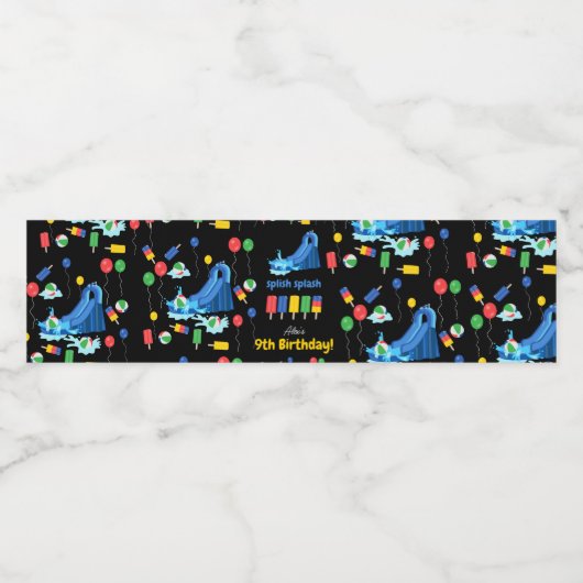 Waterglijbaan Kinder Zomer Splish Splash Verjaarda Waterfles Etiket (Enkel label)