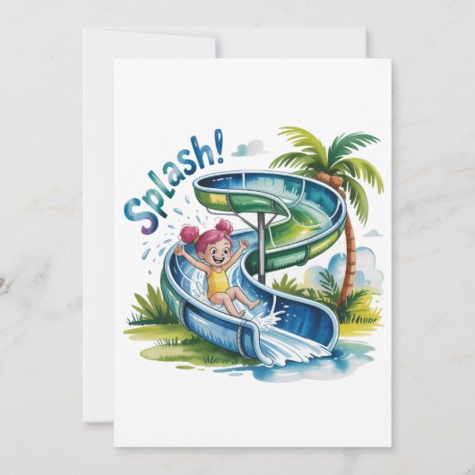 Waterglijbaan Splah Girl Verjaardagsfeestje Kaart (Achterkant)