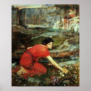 waterhuis - maidens die bloemen met een stroom 1 poster