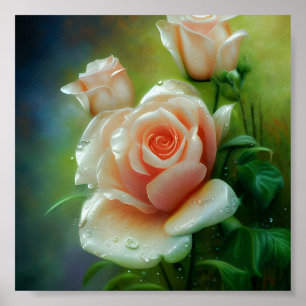 Waterige roze roos poster