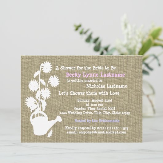 Watering Can en Burlap Vrijgezellenfeest Kaart (Staand voorkant)