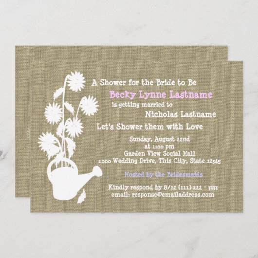 Watering Can en Burlap Vrijgezellenfeest Kaart (Voorkant / Achterkant)