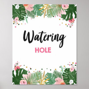 Watering Hole Tropical Safari Girl Birthday Sign Poster