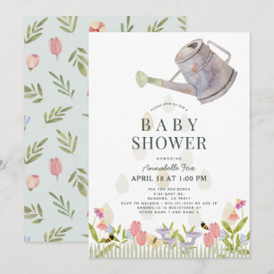 Watering Kan Baby shower van de Floral Garden Them Kaart