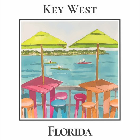 Waterkantbar, Tafel, Stoelen, Parasol, Key West Sticker (Voorkant)