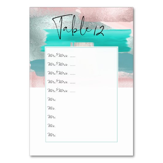 Waterkleur Aqua Roze Groen Tafel Nummers pin op bo Kaart (Voorkant)