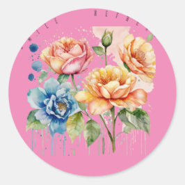 Waterkleur Art Bloemen Ronde Sticker