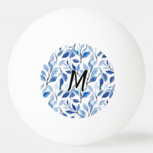 Waterkleur Blauw Blad Mozaïek Fijne Kunst Monogram Pingpongballen