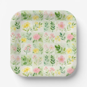 Waterkleur Bloem Grid Patroon Papieren Bordje