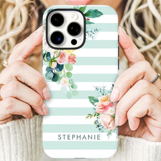 Waterkleur Bloem Streep Aangepaste Naam Case-Mate iPhone Case