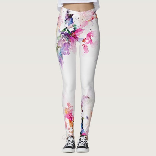 Waterkleur Bloemen Leggings (Voorkant)