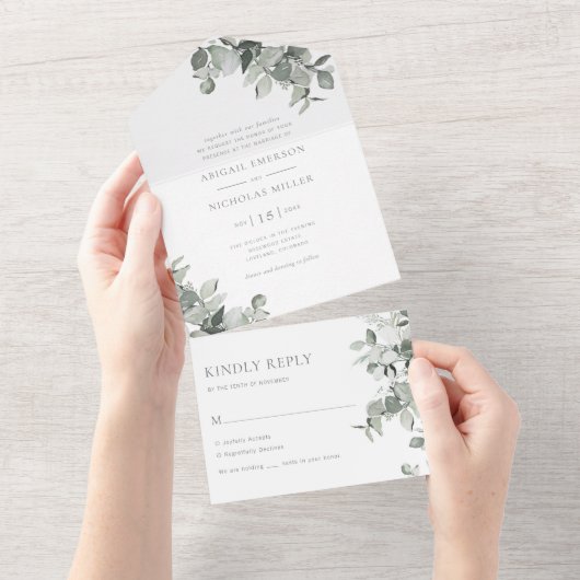 Waterkleur Botanische Trouwdag All In One Uitnodiging (Afscheurbaar)
