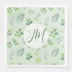 Waterkleur Groene Patroon Monogram Trouwdag Servet