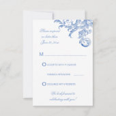 Waterkleur Koningsblauwe Bloemige Trouw-RSVP Kaart (Achterkant)