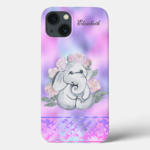 Waterkleur Olifant Bloemen Holografisch iPhone 13 Hoesje