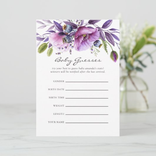 Waterkleur Paarse Klaproos Bloemenkinderfeestje Go Kaart (Staand voorkant)