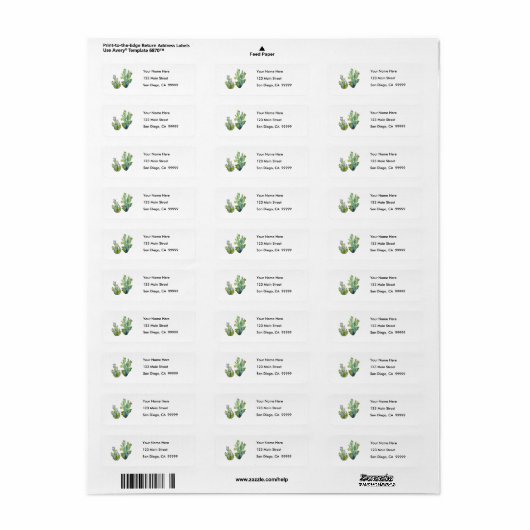 Waterkleur Prickly Pear Cactus Etiket (Full Sheet)