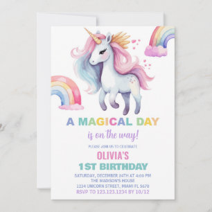 Waterkleur Rainbow Unicorn Verjaardag Uitnodiginge Kaart